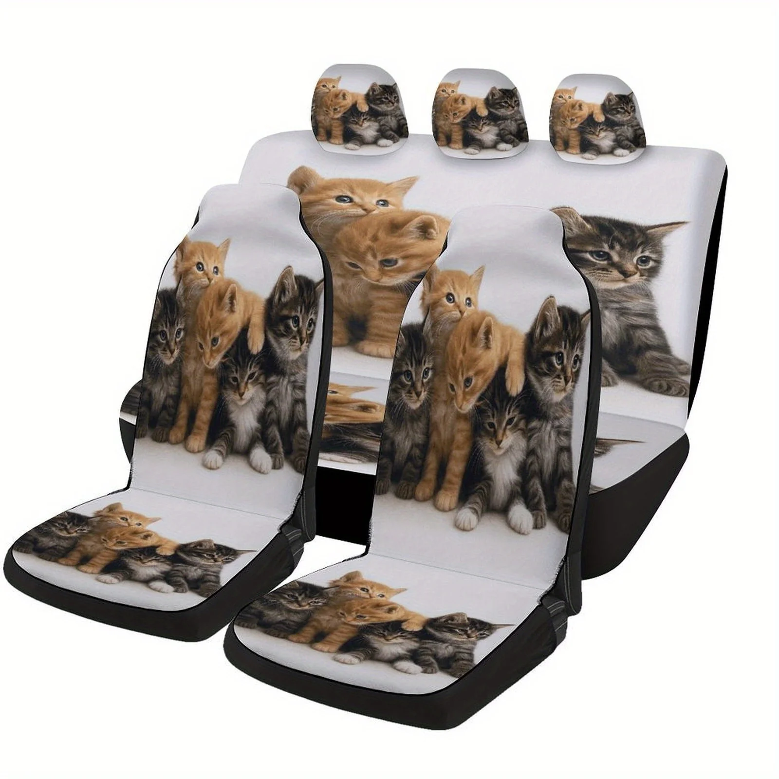 Cute Kittens Group Designed Car Seat Covers Set For Most Cars, Trendy Novelty Decorative Car Seat Protector Covers Full Set, Uni