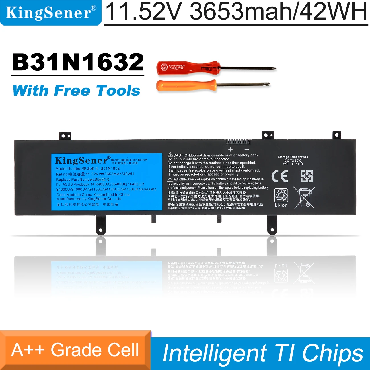 

KingSener B31N1632 Laptop Battery ASUS ZenBook 14 X405 X405U X405UA 3ICP5/57/81 0B200-02540000 0B200-02540000 11.52V 42WH