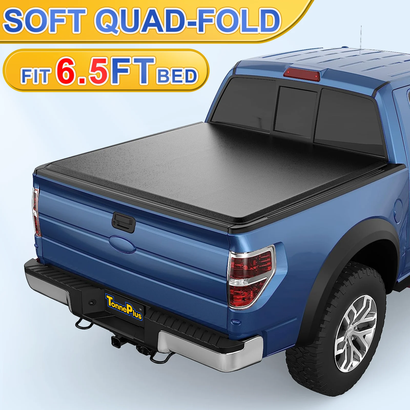 

TonnePlus Soft Quad-Fold Tonneau Cover Truck Bed Covers for 2004-2014 F150 & 2006-2014 Mark LT 6.5FT Bed | 6.5' (78.8") Bed |