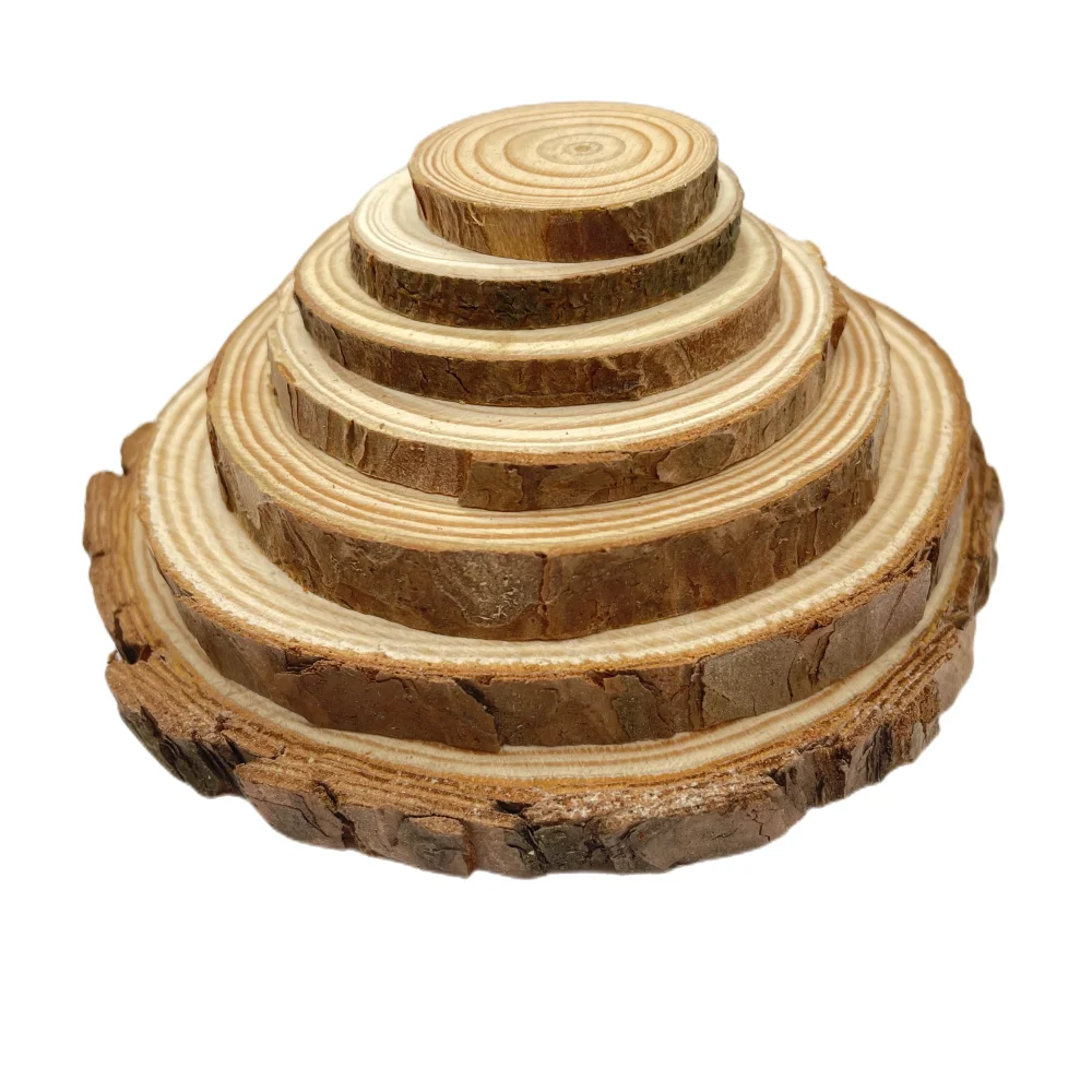 3-12cm di spessore 1 confezione di pino naturale rotondo fette di legno non finito cerchi con dischi di tronchi di corteccia d\'albero artigianato