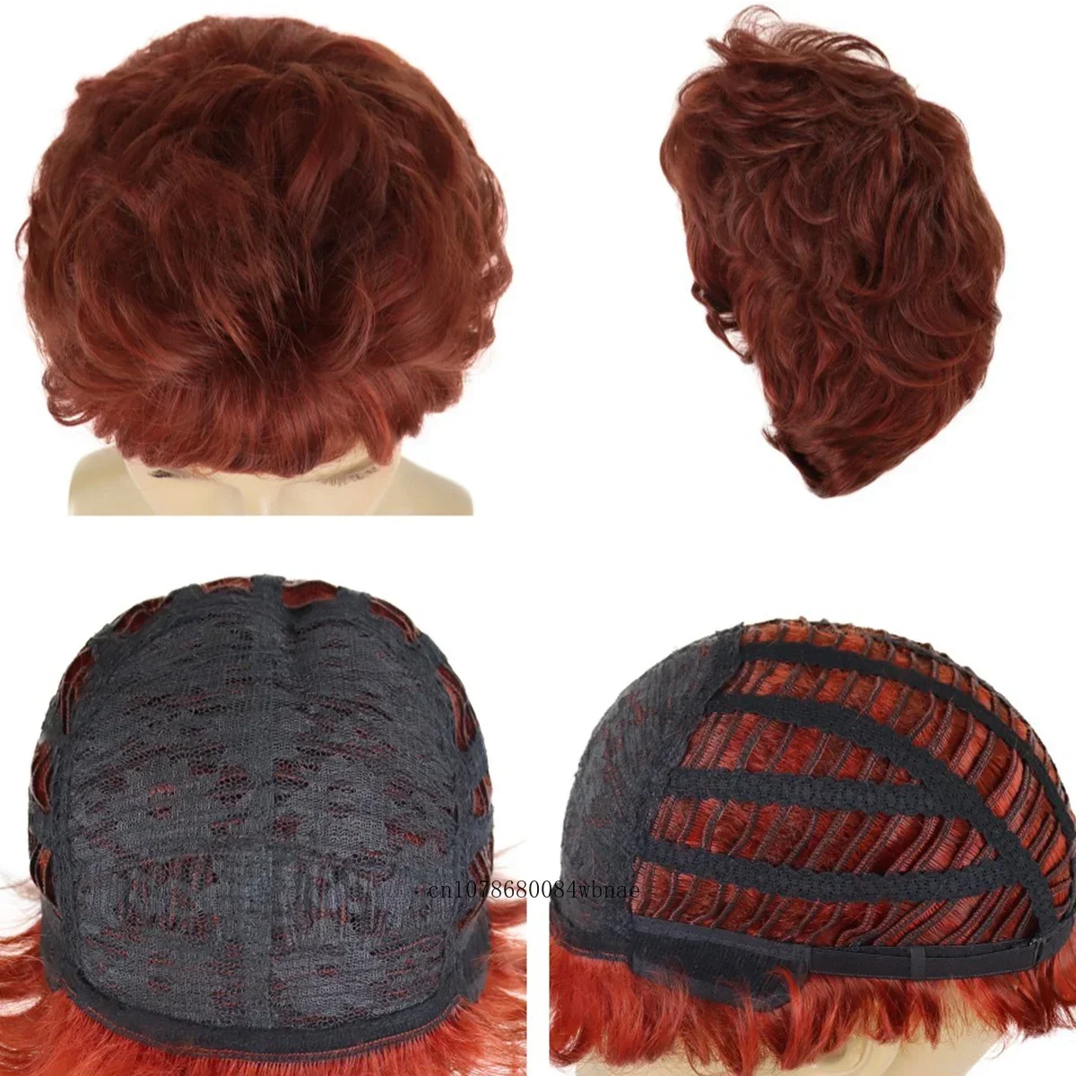 قصيرة Harcut الاصطناعية أوبورن شعر مستعار مع الانفجارات الأب شعر مستعار مقاومة للحرارة الطبيعية متموجة الأحمر الباروكات للرجال كبار السن الذكور الباروكات الاستخدام اليومي #4
