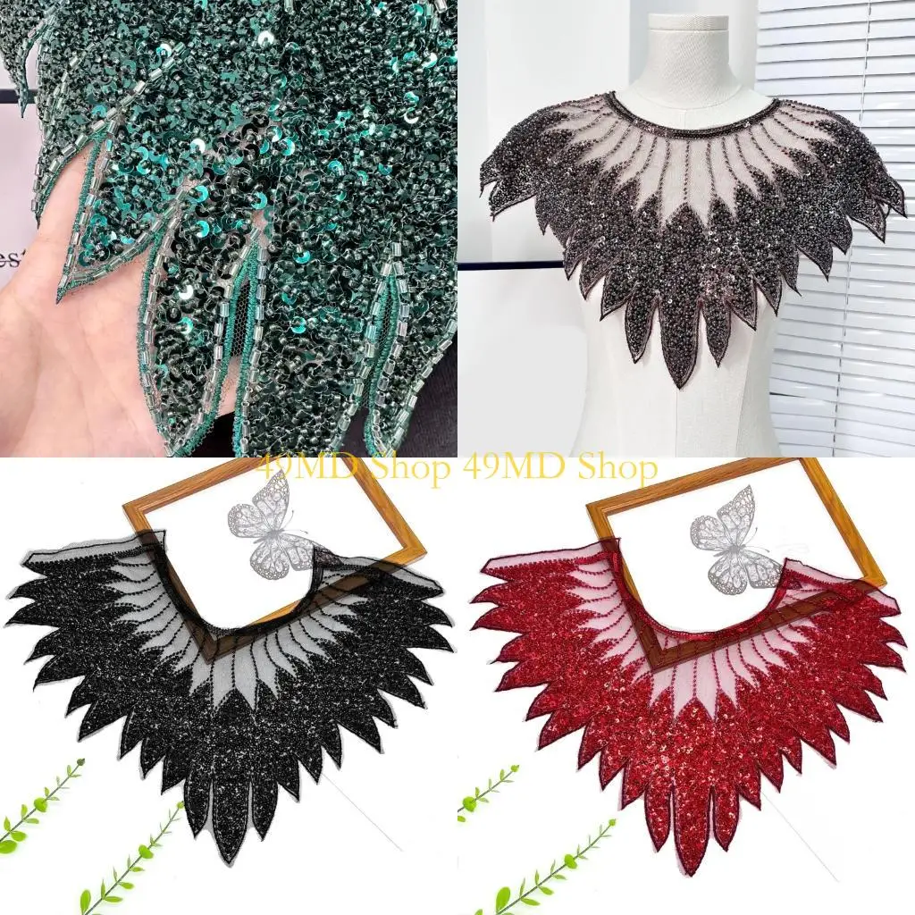 49md-ビーズスパンコール刺繍レース襟フロントパネルファッション装飾クラフト襟フロント装飾