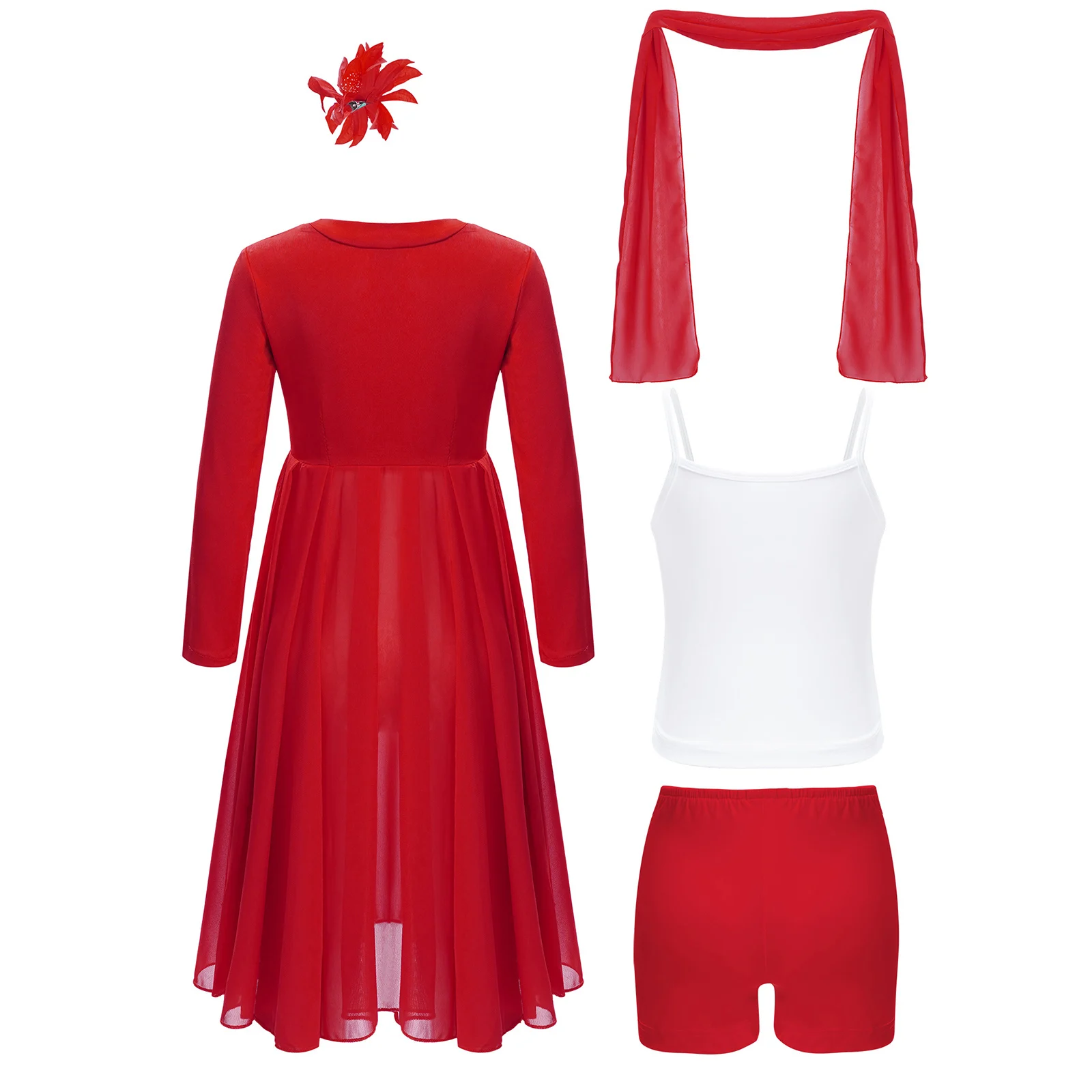 

Girls Lyrical Dance Outfit Kids Modern Contemporary Dance Stage Performance Clothes Suit Child Solid Color Dress Performance Set