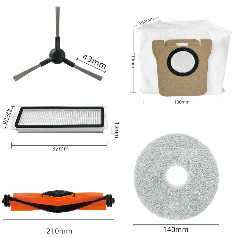 샤오미 M30 D102 진공 청소기 예비 부품 액세서리, 메인 사이드 브러시 걸레 패드 천, 먼지 봉투 헤파 필터 교체
