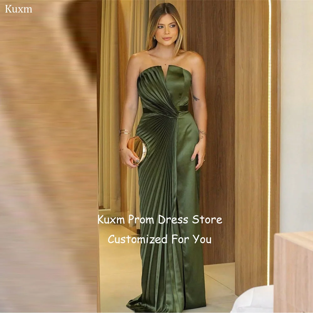 

Kuxm Satin A Line Women Evening Dresses Sweetheart Sleeveless Elegant Prom Gowns Floor Length Simple Robes De Soirée Customized