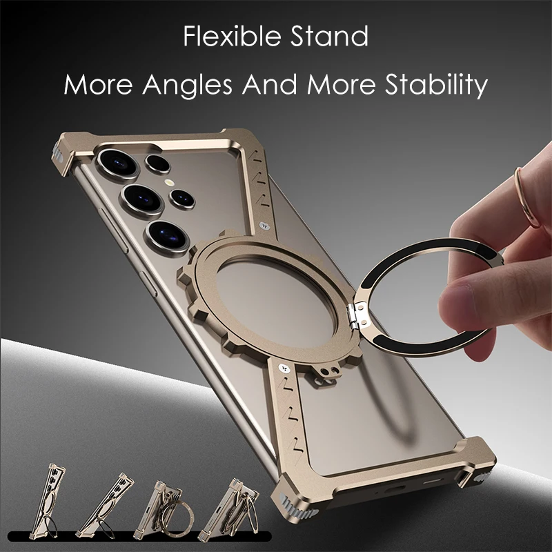 

Z Shape Titanium Metal Case For Samsang Galaxy S24 S23 S22 Ultra Aluminum Alloy Bumper Magnetic Rotation Holder Protection Cover