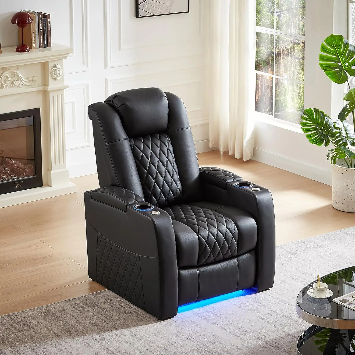 Leather Home Theater Seating, Classic Series Game Seats Movie Theater Chairs Recliner Sofa with Type-C USB Charger, Customized