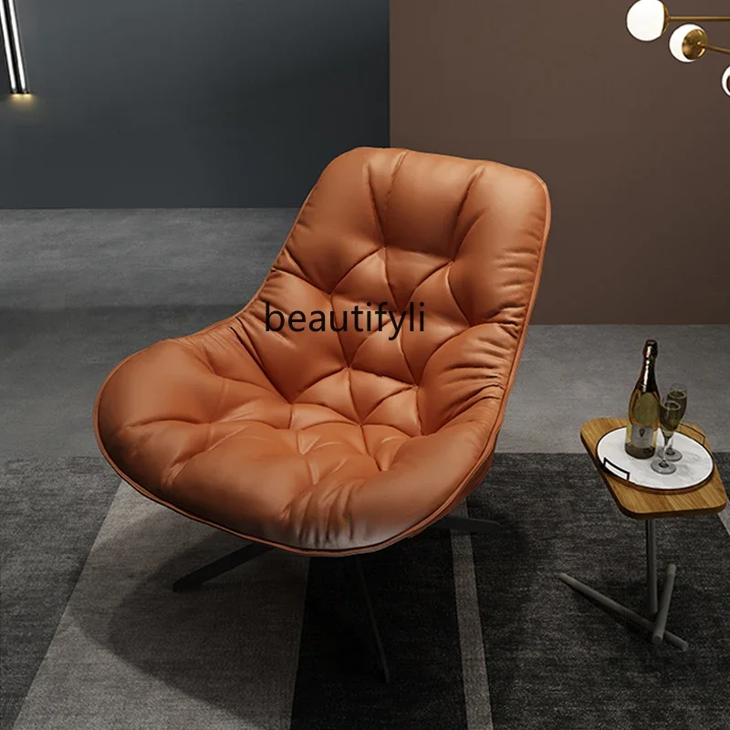 Nordic single sofa leather rotating living room casual Italian light luxury tiger chair