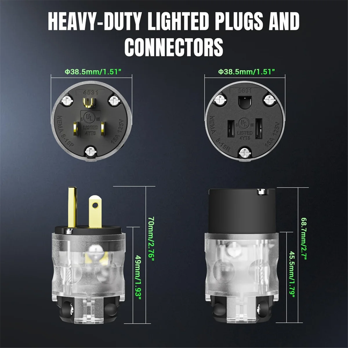 

Набор электрических вилок и разъемов ABNJ с прямым лезвием, 15 А, 125 В, NEMA 5-15P, NEMA 5-15R, 2-полюсное, 3-проводное заземление (США)