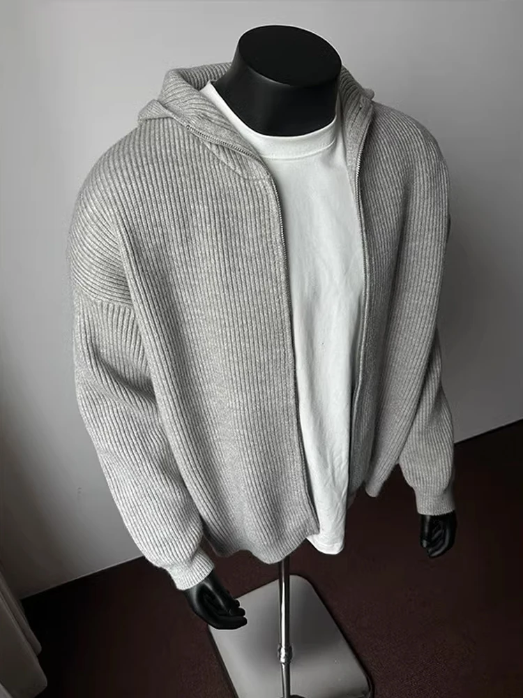 

CGUG мужской вязаный свитер с капюшоном Jaet с двойной молнией, американский ретро CleanFit, осенне-зимний повседневный длинный свитер свека