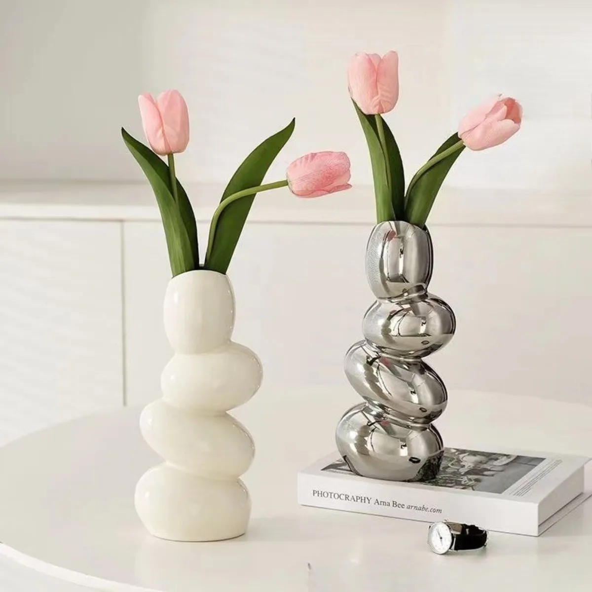 

Luxury Pebble Vase Decor Minimalist Flower Pot for Living Room TV Cabinet Desktop Ornament