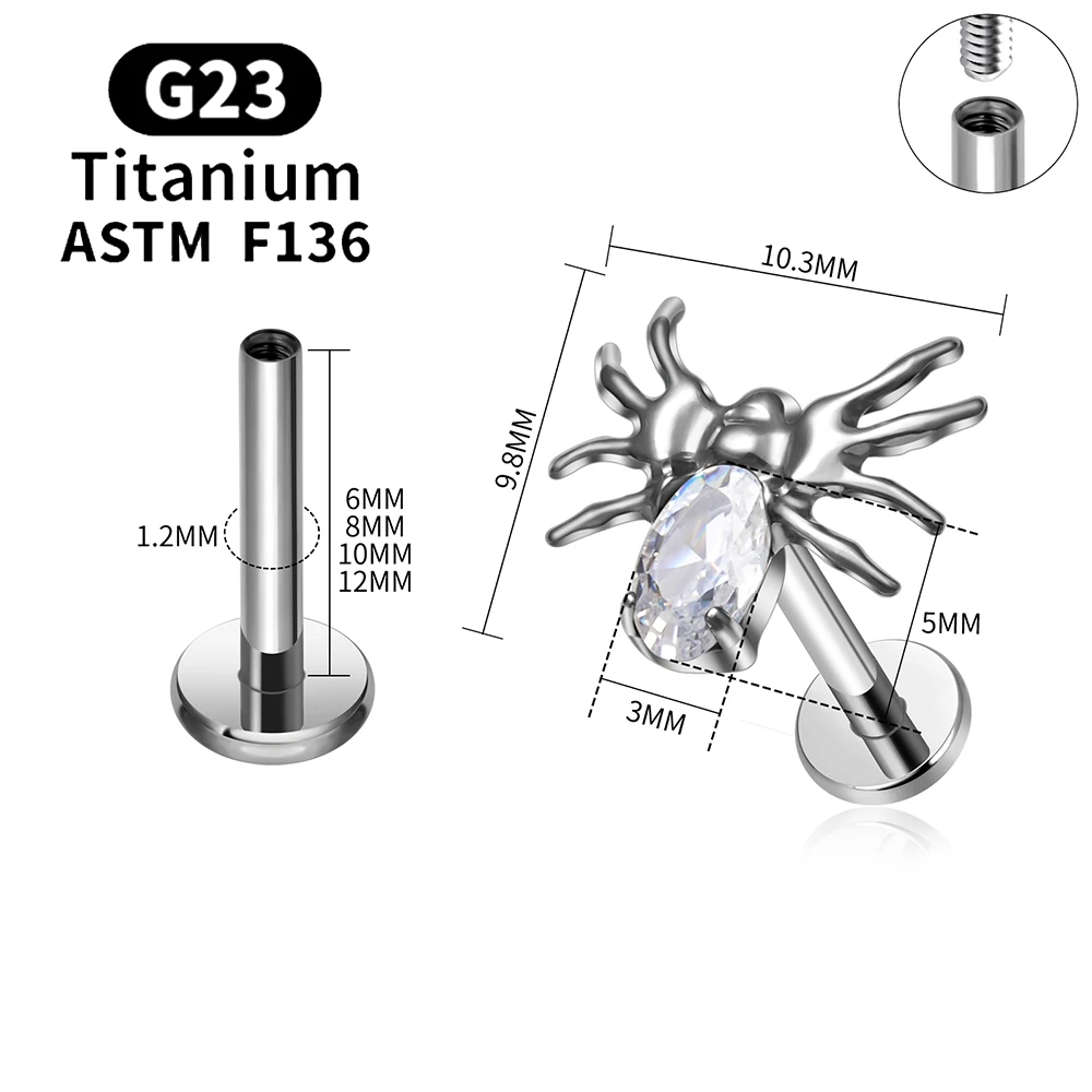 ASTM F136 التيتانيوم شقة عودة مسمار 16 جرام تشيكوسلوفاكيا العنكبوت قرط الاذن المرصع الغضروف الزنمة الفص محارة اللولب أقراط الأذن ثقب المجوهرات