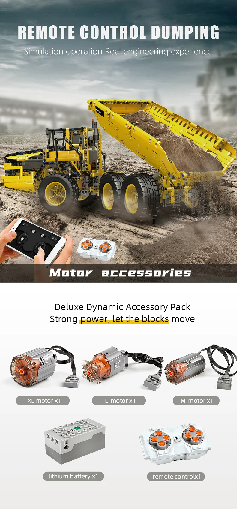 MOULD KING 17010 Technical Car Engineering Vehicle Toys APP RC Dump Truck Set Blocks MOC-8002 Bricks Christmas Gifts For Boys