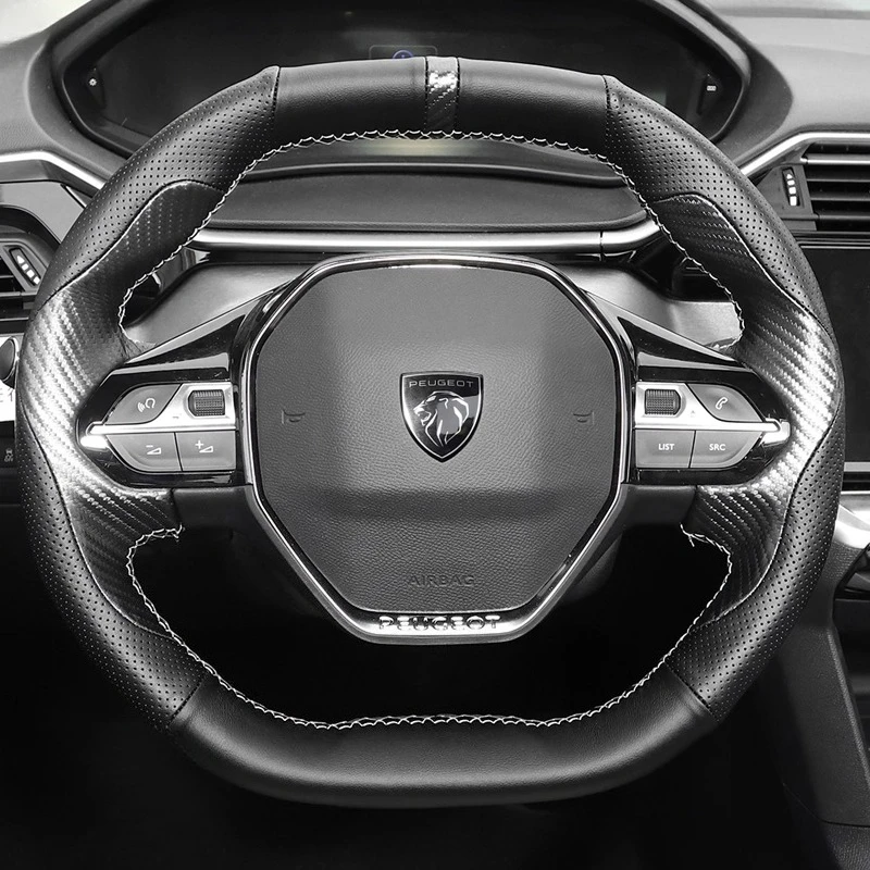 

Hand-stitched Genuine Leather Carbon Fiber car steering wheel cover 100% Fit For Peugeot e-208 508 208 3008 4008 5008 2016-2022