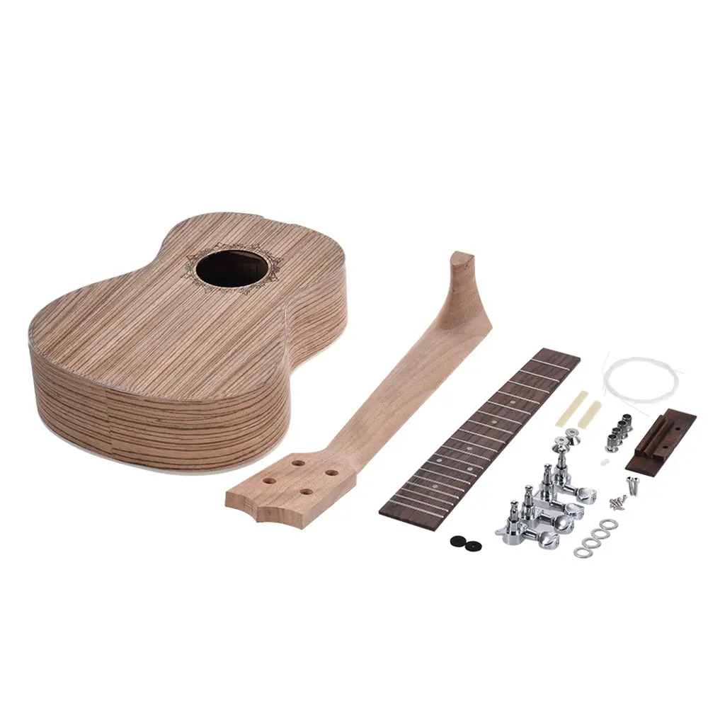 23\'\' 26\'\' Inch DIY Ukulele Zebrawood Hawaii Guitar Gitar Guitarra Zebra Wood Body Rosewood Fingerboard Peg String Bridge Nut SET