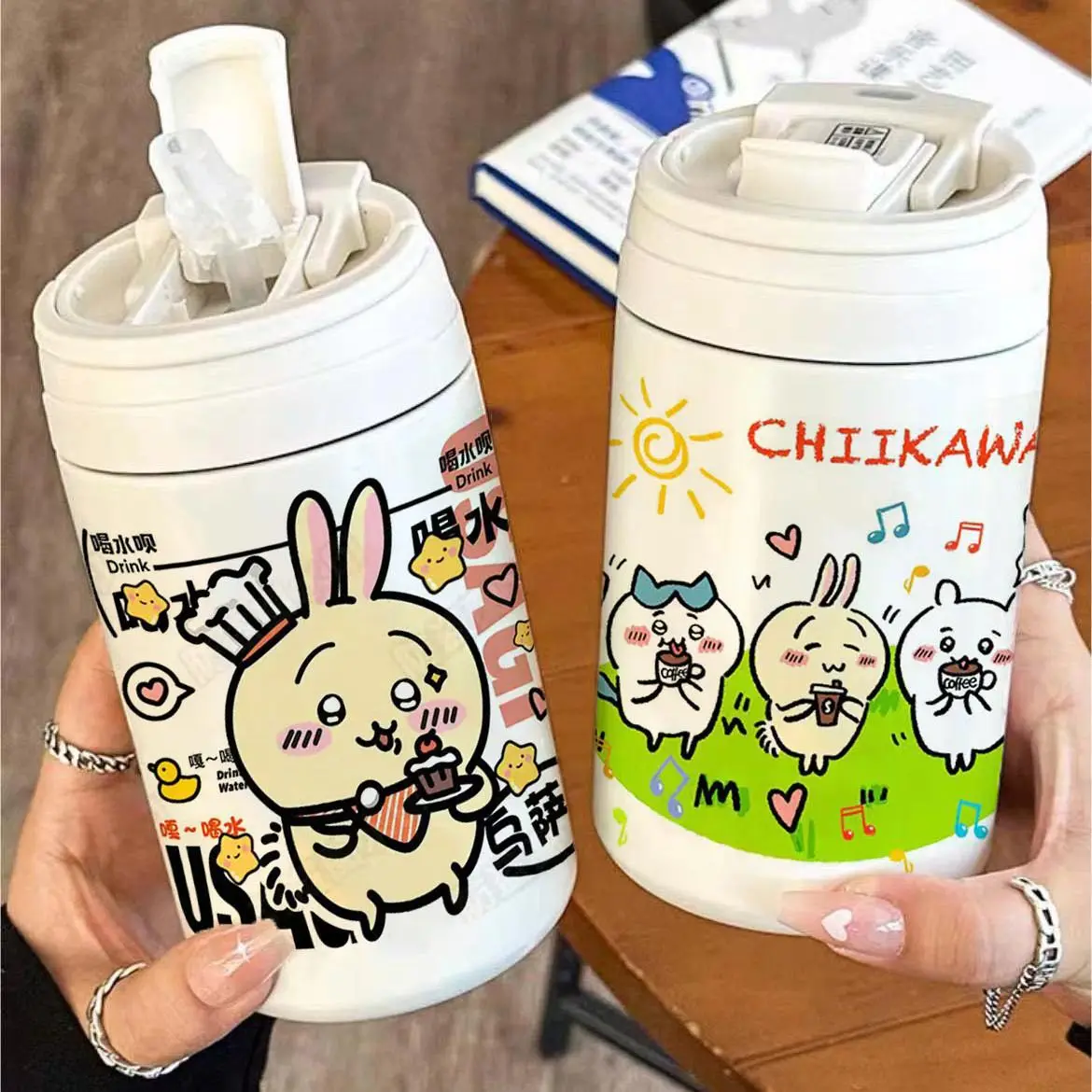 Cute Chiikawas Usagi Hachiware Series Portable Straw Cup Cartoon Large Capacity 480Ml Water Cup Kawaii Coffee Cup Kids Gift