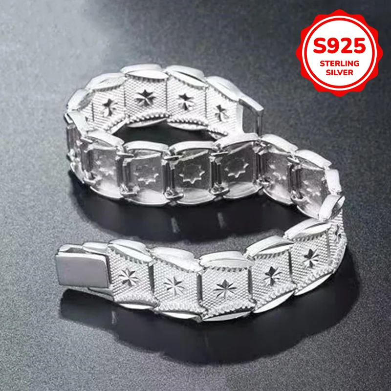 925er reines Sterlingsilber, elegantes Armband mit Euro-Münzmuster, 12 mm breit, für Damen und Herren, für den Alltag, Weihnachtsgeschenk