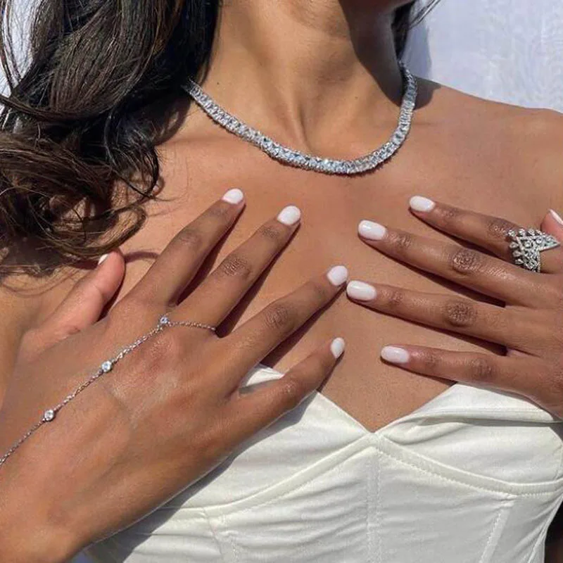 Hip Hop 5A+ CZ Stone Bling Iced Out 5mm Square Tennis Chain Women's Hip Hop Jewelry Silver Color