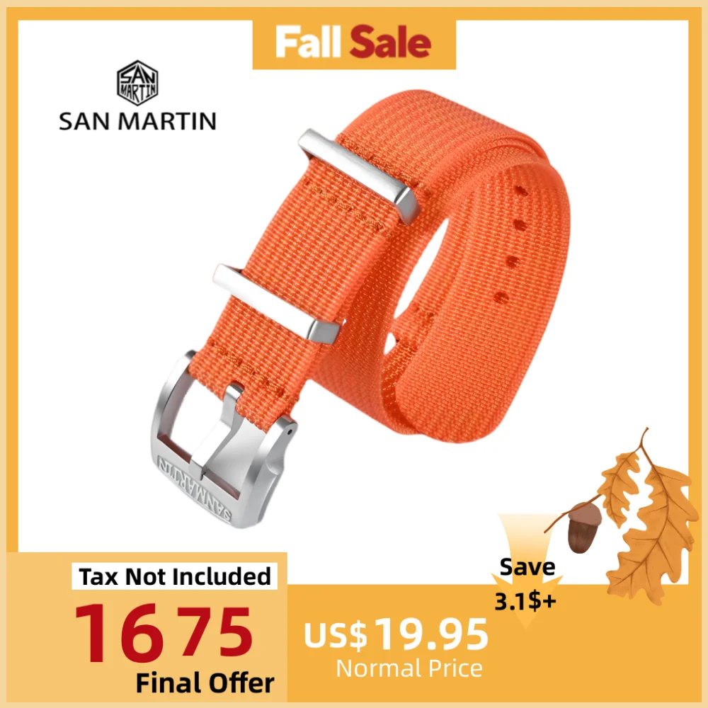 

San Martin Nylon Loop Strap For Watch Army Sport Watchband 20mm 22mm Woven 316L Stainless Steel Pin Buckle Correas BD0009