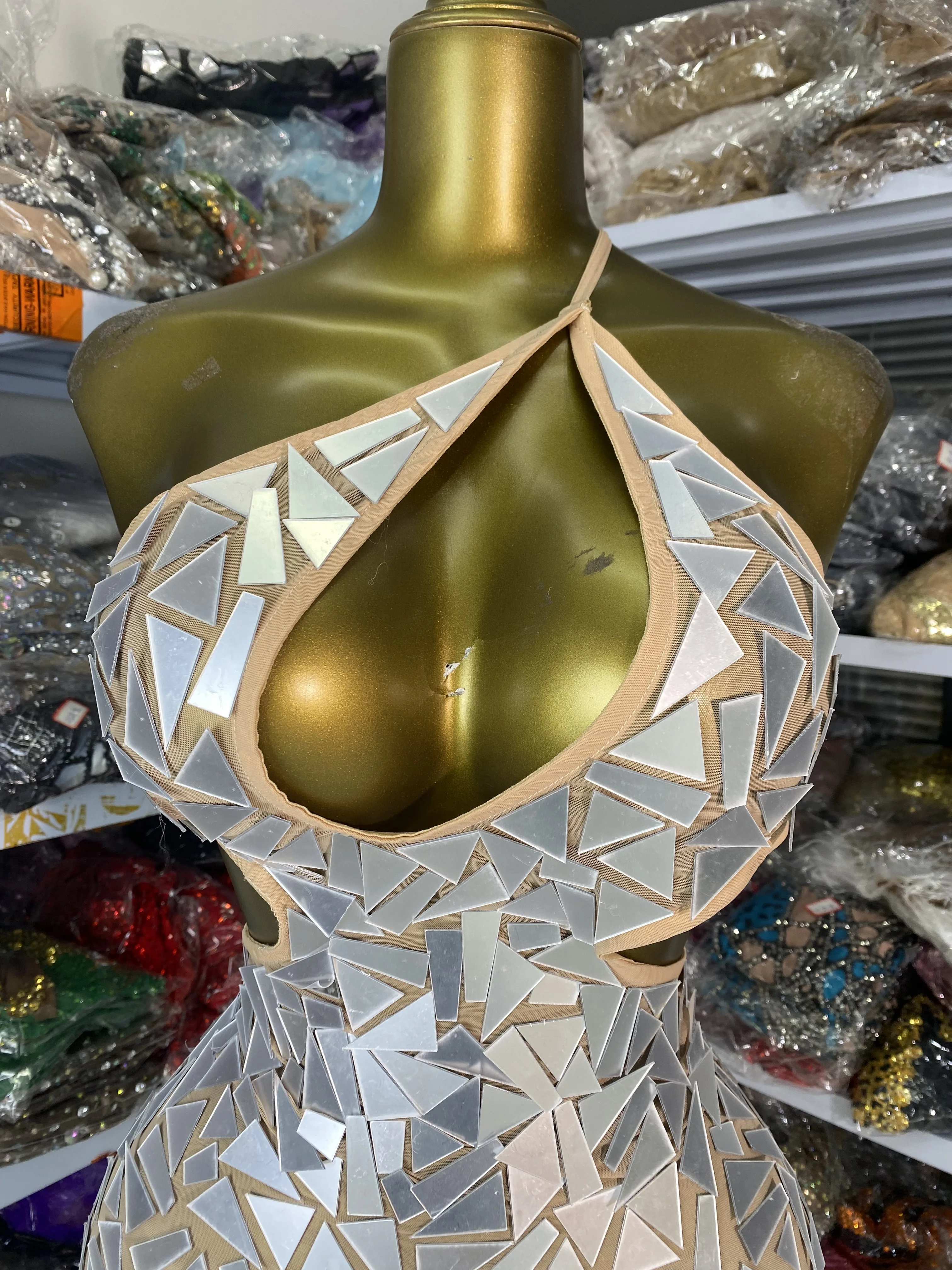 여성 섹시 Y2K 이브닝 파티 드레스 원숄더 컷아웃 백리스 미러 스파클리 특별한 날 드레스 나이트바 DJ 고고 의상