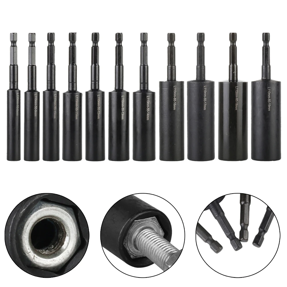 1Pc 110mm Deepen Socket Wrenches Hexagon Nut Set Socket Adapter Driver Drill Bit H8-H14 For Home Electric Wrench Carpentry Tools