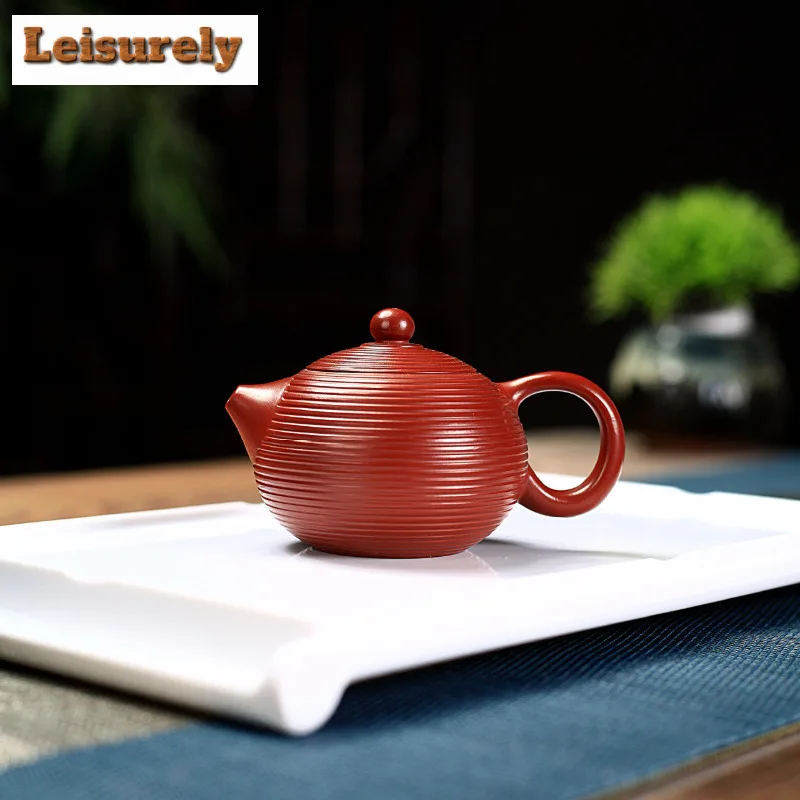 

130ml Antique Yixing Purple Clay Teapots Handmade screw thread Xishi Pot Raw Ore Dahongpao Mud Kettle with Filter Zisha Tea Set
