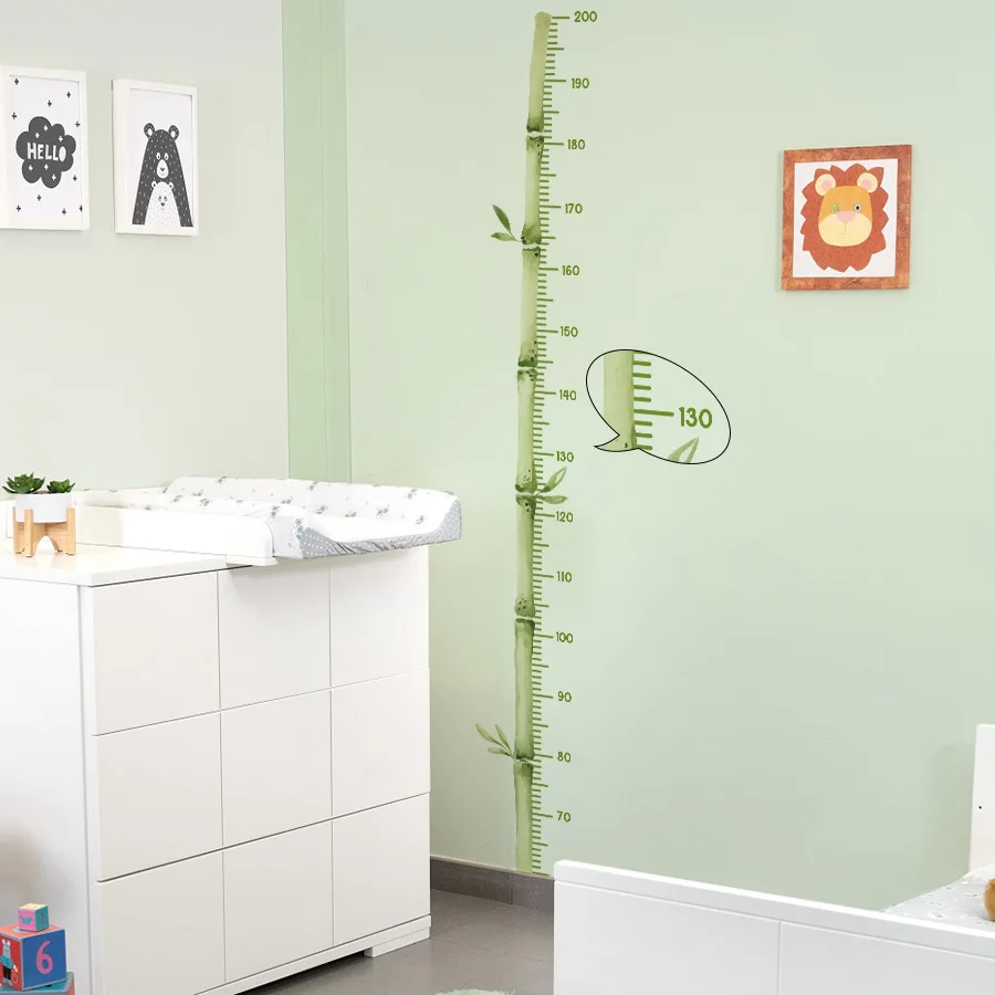 Watercolor Bamboo Growth Chart Wall Decal Removable Height Measure Ruler PVC Sticker for Kids Room Nursery Door Decor