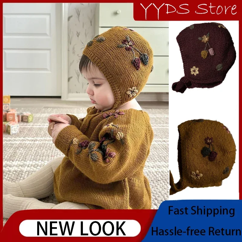 In Stock! Blackberry Wool Knitted Hat with Hairband for Girls, Windproof and Warm Kids Hats & Caps for Autumn and Winter