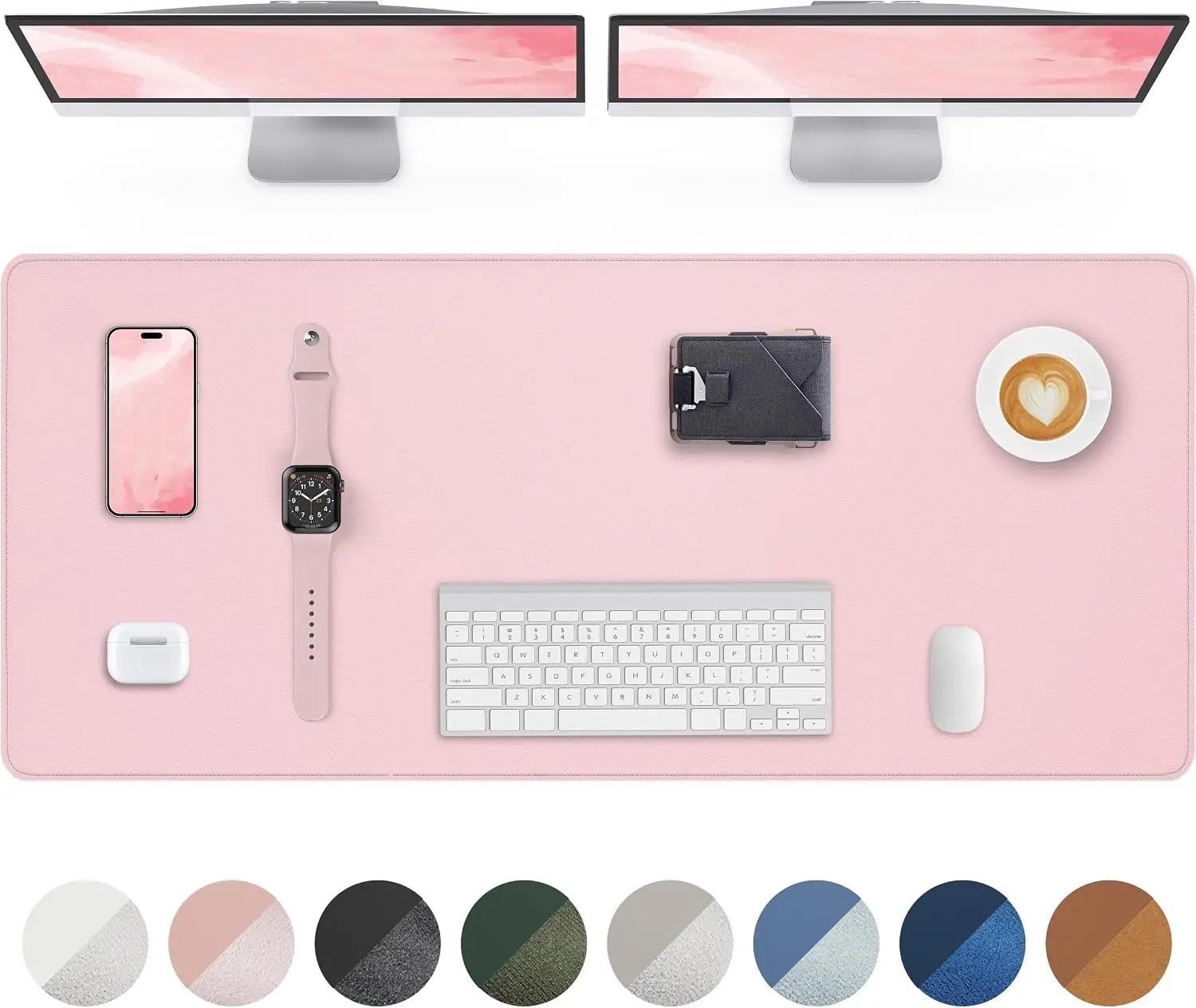 Leather Desk Pad, Mouse Mat, Non-Slip PU Waterproof Office Desk Protector, 31.5x15.7in Pink