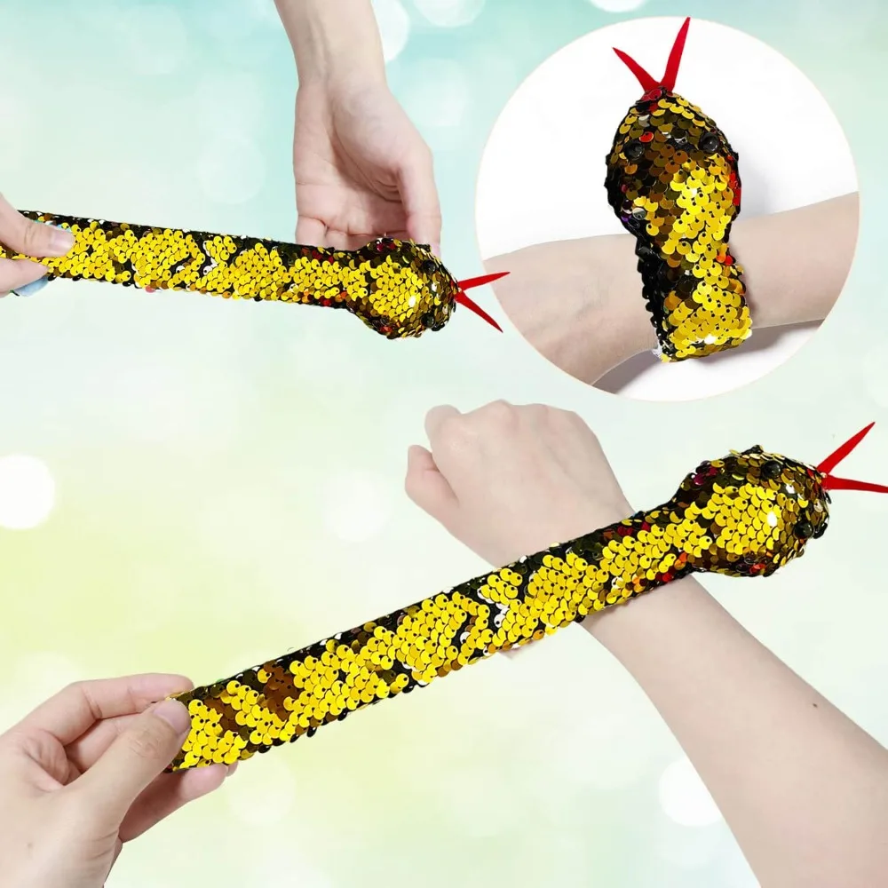 New Cute Snake Snap Bracelet Cool Halloween Sequin Wristband Bracelets Bling Animal Bracelet Toy Children Gifts Novelty Toys