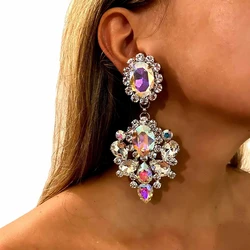 Stonefans Geometry Rhinestone Water Drop Earrings Large for Women 2023 Trending Statement Crystal Stud Earrings Piercing Jewelry