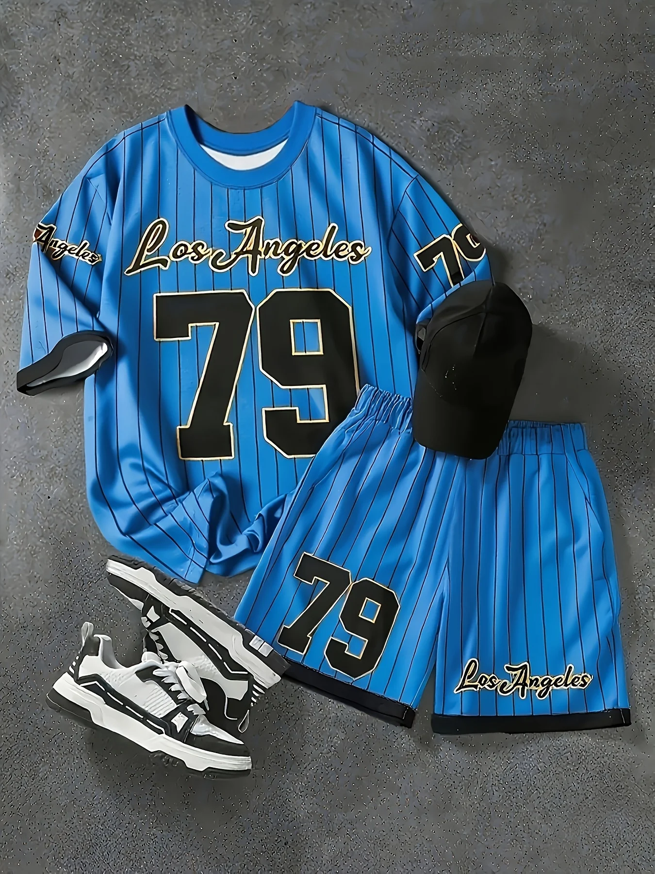 

Men's Casual T-shirt Shorts Set, Letter Design with No. 79 Pattern, Summer Outdoor Sports Fitness Comfortable Choice