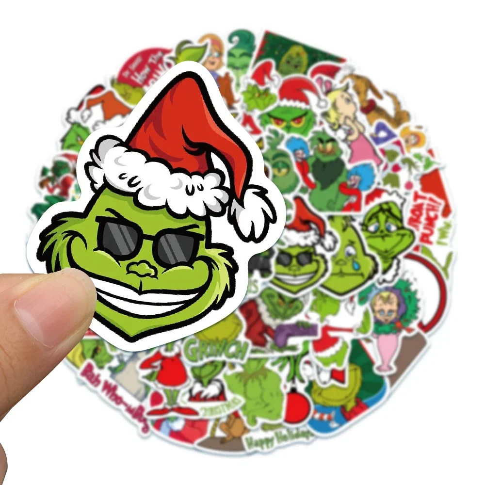 50pcs Green People Stickers Christmas Grinch Max Decal Kids Toy Scrapbook Diary Phone Laptop Guitar Graffiti Waterproof Stickers