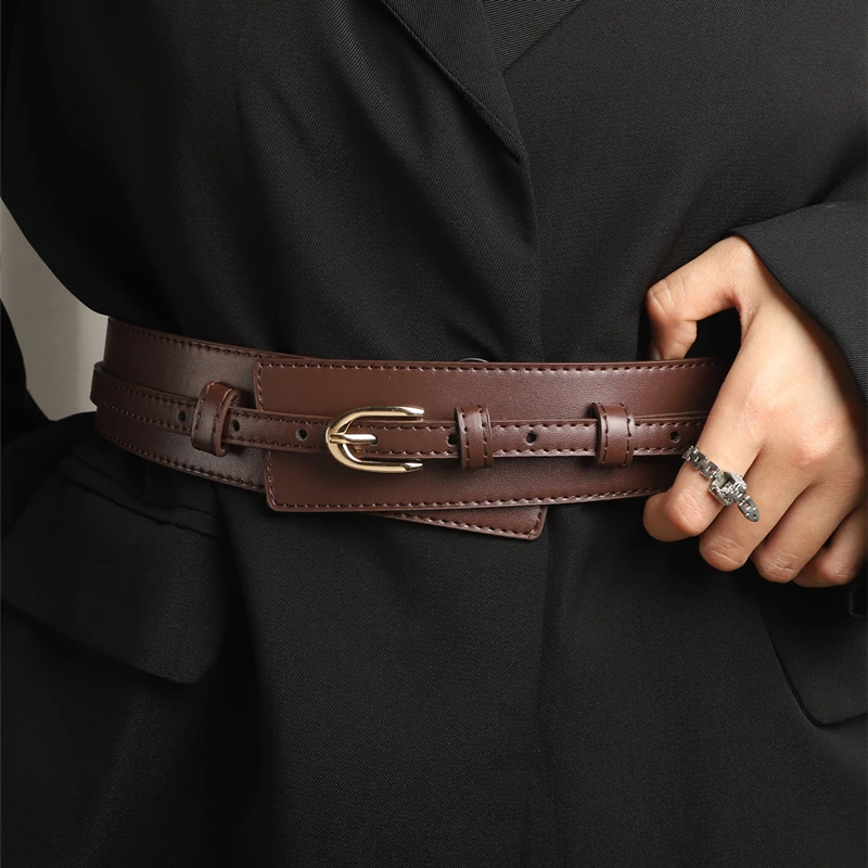 One-piece women\'s black dual-use wide belt new style with dress coat detachable belt