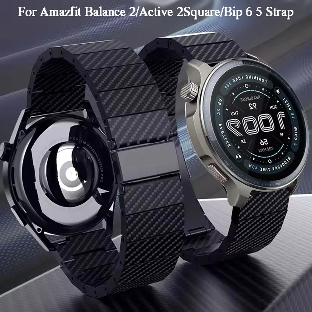 Ремешок для часов из углеродного волокна 20 мм 22 мм для Amazfit Balance 2/Active 2, квадратный браслет для Amazfit Bip 6/5/3/3Pro/GTR GTS 4 3 2, ремешок