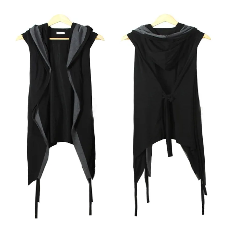 Summer New Cardigan Vest Cloak Fake Two Sleeveless T-shirt Hooded Long Shawl Vest