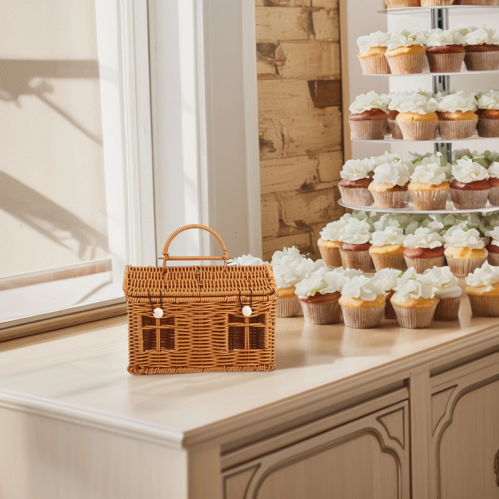 

Wedding Gift Box Wicker Basket Lid Storage Baskets House Shaped Handbag Mouse Box Lightweight Portable Crafted Precision
