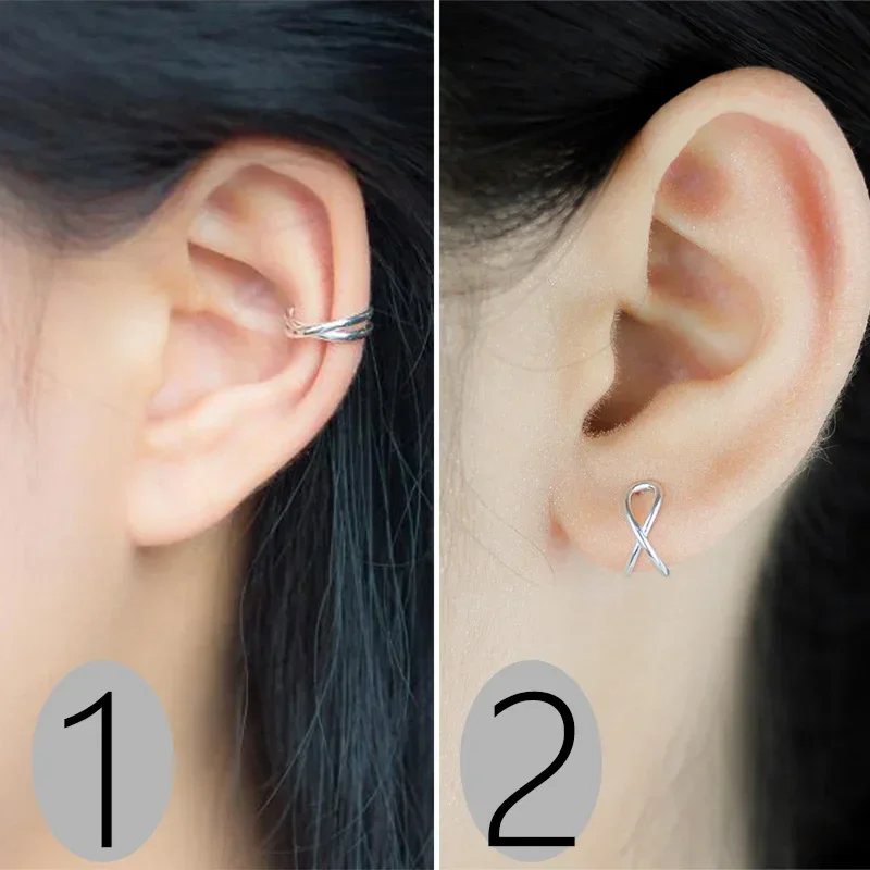 Trusta  2pcs 100% 925 Sterling Silver Clip on Earrings Ear Cuff  For Women Girl Lady Without Piercing Earring Jewelry DS534
