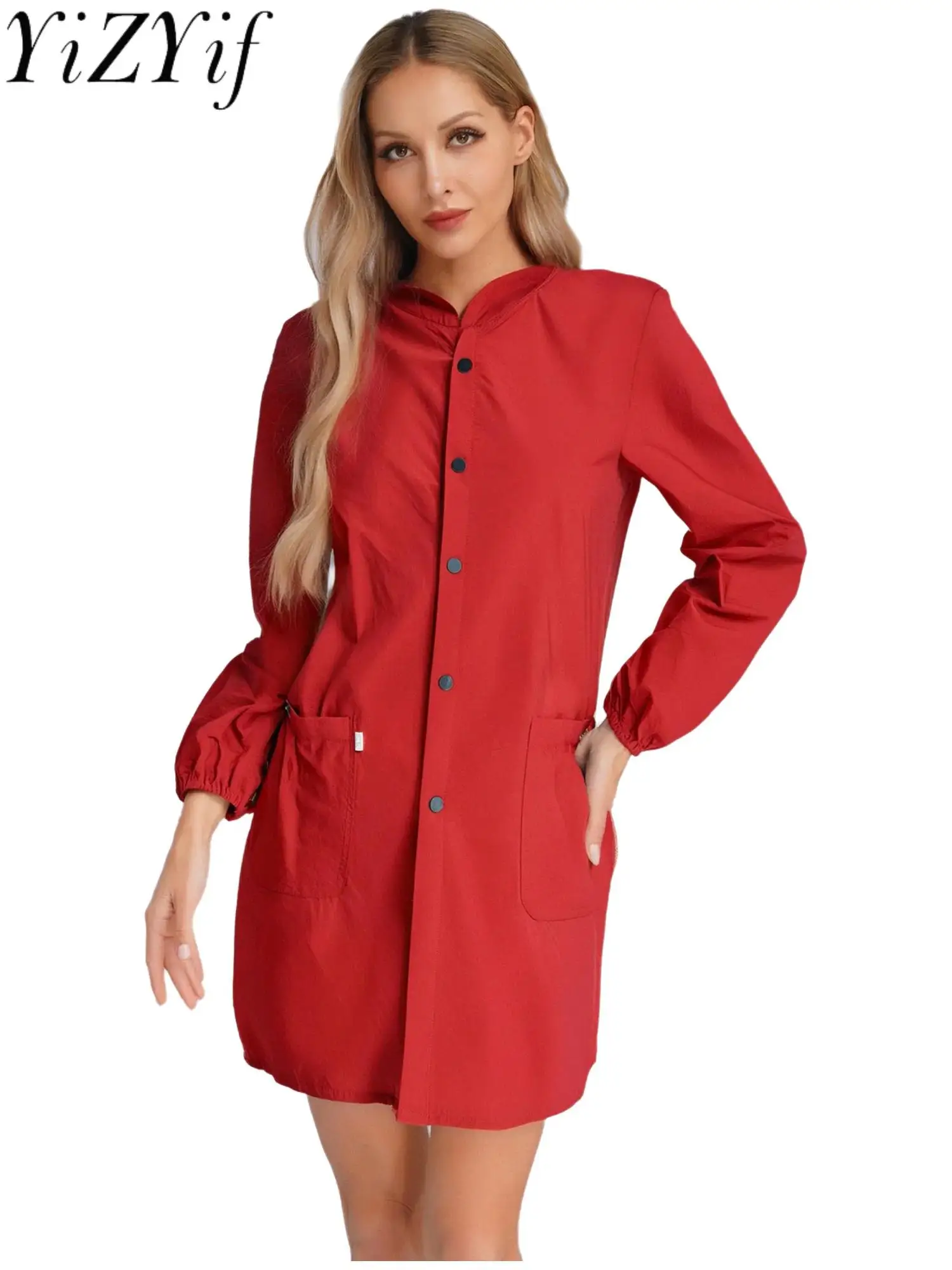 

Women's Waterproof Hooded Mid-length Jacket Coat Long Sleeve Waterproof Raincoat Kitchen Cleaning Work-wear for Hiking Camping