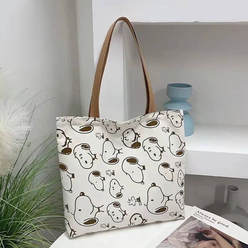 Peanuts Cartoon Snoopy Print Canvas Tote Bag Women's Portable Handbag Harajuku Cute Pattern Shoulder Bag Large Capacity Shopping