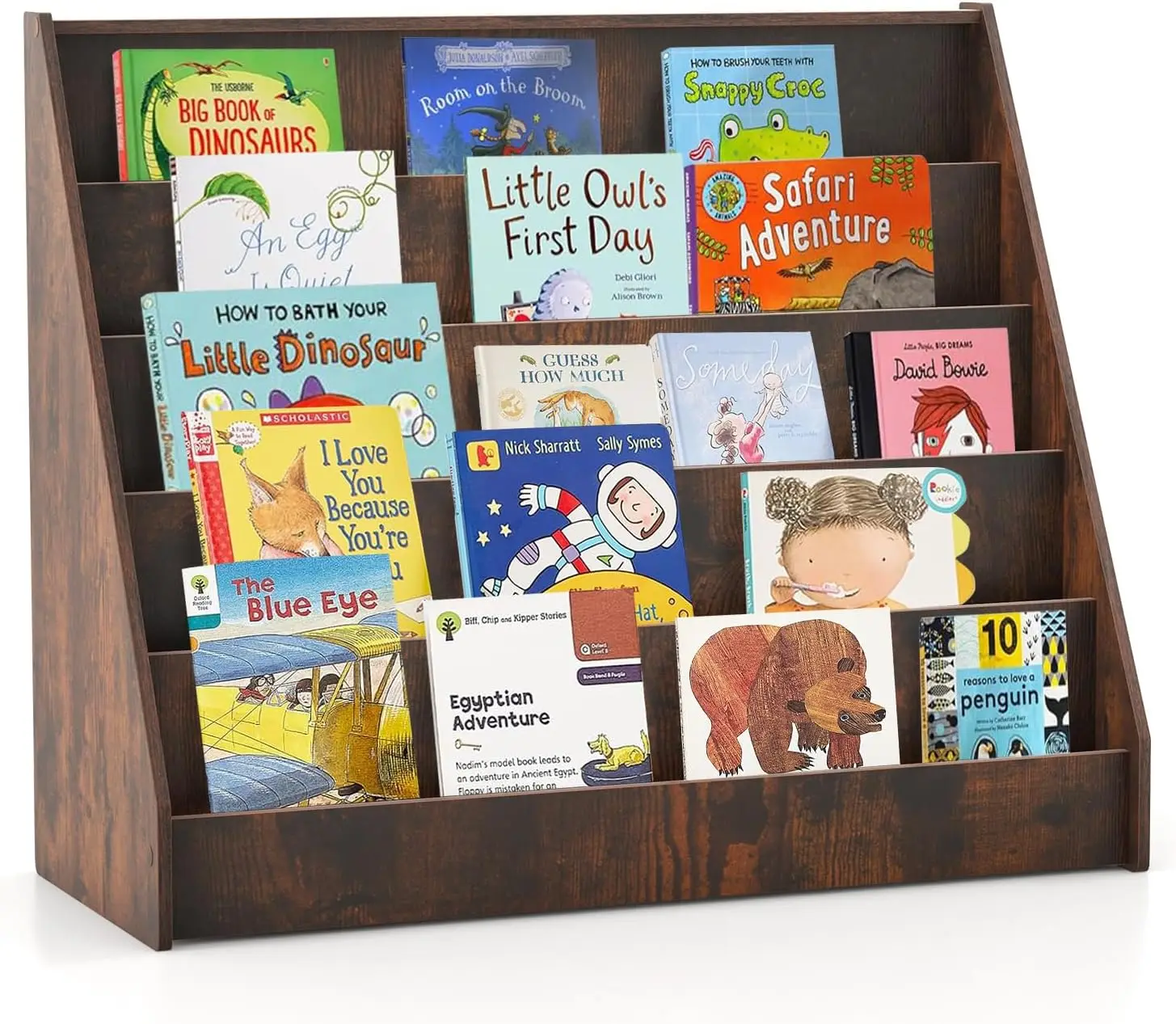 

Kids Bookshelf, 5-Tier Wooden Toddler Bookcase, Children Book Rack & Magazine Display Shelf, Toy Storage Organizer, Book