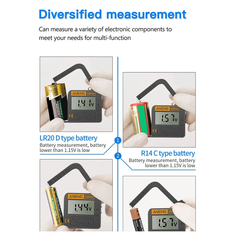 SOSW-ANENG 168Max Digital Lithium Battery Tester Capacity Test Checkered Load Analyzer Display Check AAA AA Button Cell