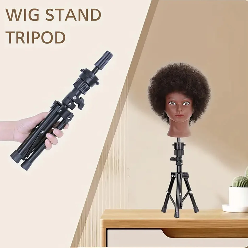 Professional Adjustable Mannequin Head Tripod Stand for Hairstyling Makeup Training Rotating Base Wig Stand Tripod Sturdy Metal