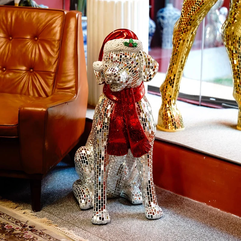 

Art decorative ornament FRP lens inlaid with Christmas dog creative sculpture