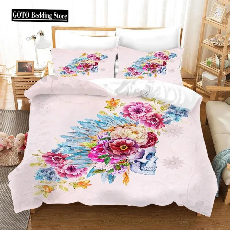 

Rose Skull King Size Bedding Sets Ultra High Quality European Style Bedroom Bedclothes Thick Comfort Halloween Quilt Covers Set