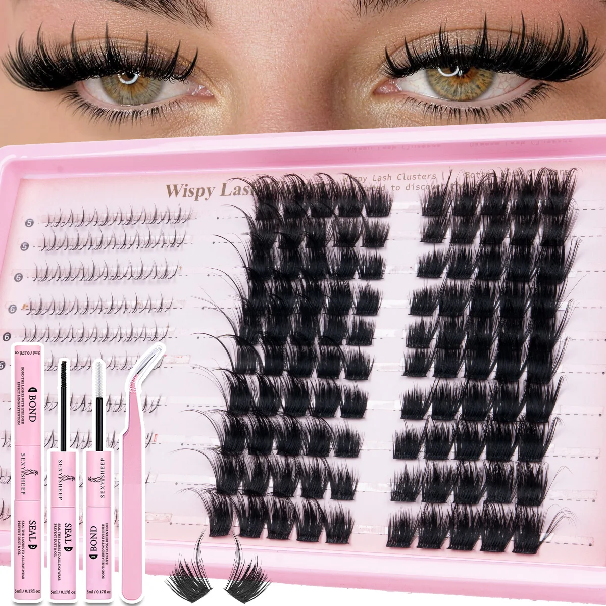 Wimpern-Cluster-Set, Wispy-Wimpernverlängerungen, Natürliches DIY-Wimpernverlängerungs-Set, 10-16mm C-Curl Einzelwimpern mit Kleber und Versiegelung – Detail 10