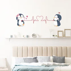 Cartoon Cute Couple Penguin Wall Sticker Bedroom Living Room Entrance Happy Valentine's Day Heart Wall Sticker