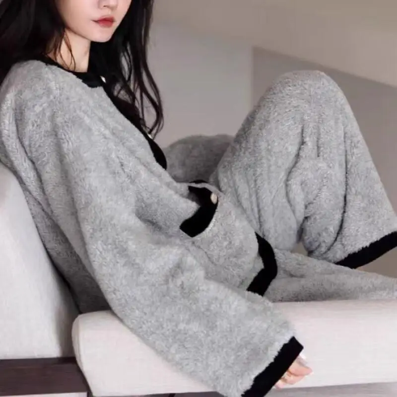 

Женская одежда, пижамный комплект, домашняя одежда, брюки с длинными рукавами, комплект из двух предметов, осенне-зимний утепленный удобный милый модный комплект
