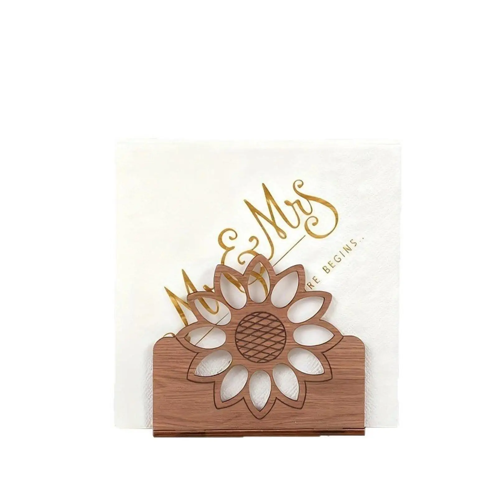 Elegant Wooden Napkin Rack Upright Dispenser Stand with Sunflower Theme for Home Kitchen Table Storage Organizer