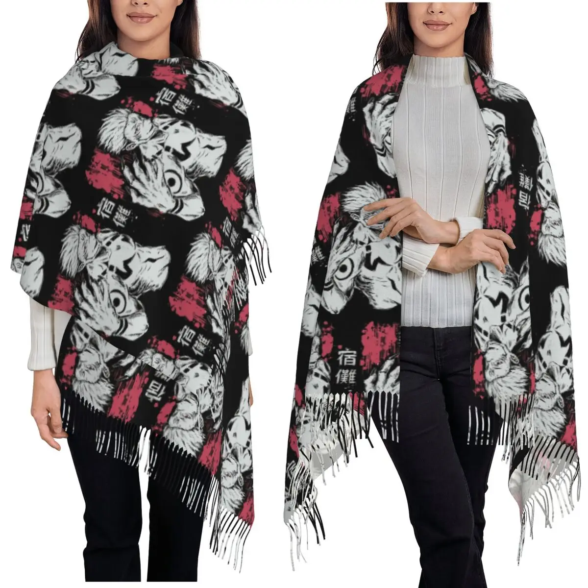 

Cool Anime Sukuna Jujutsu Kaisen Manga Scarf Tassel Scarves Women Soft Warm Shawls and Wraps Long Fall Winter Shawl Wrap